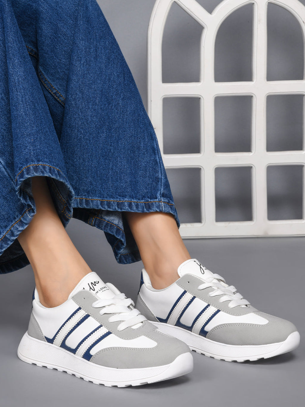 The Urban Stripe Classic Breathable Sneaker with Round Toe & Lace-Up Closure
