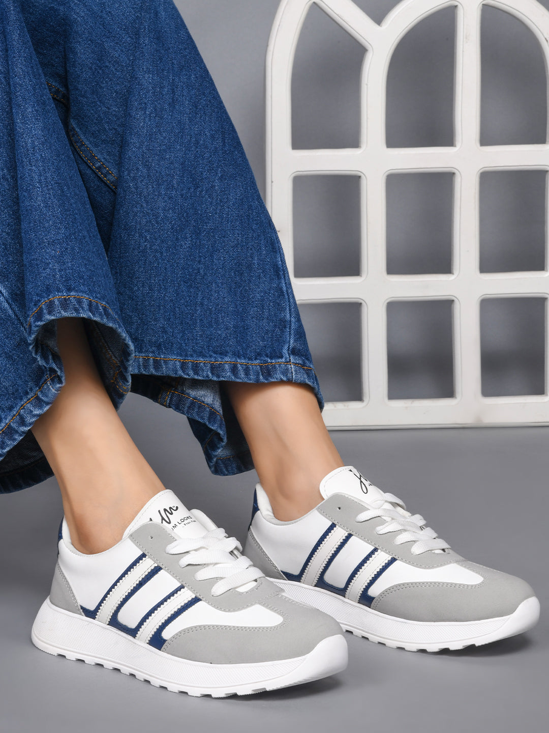 The Urban Stripe Classic Breathable Sneaker with Round Toe & Lace-Up Closure