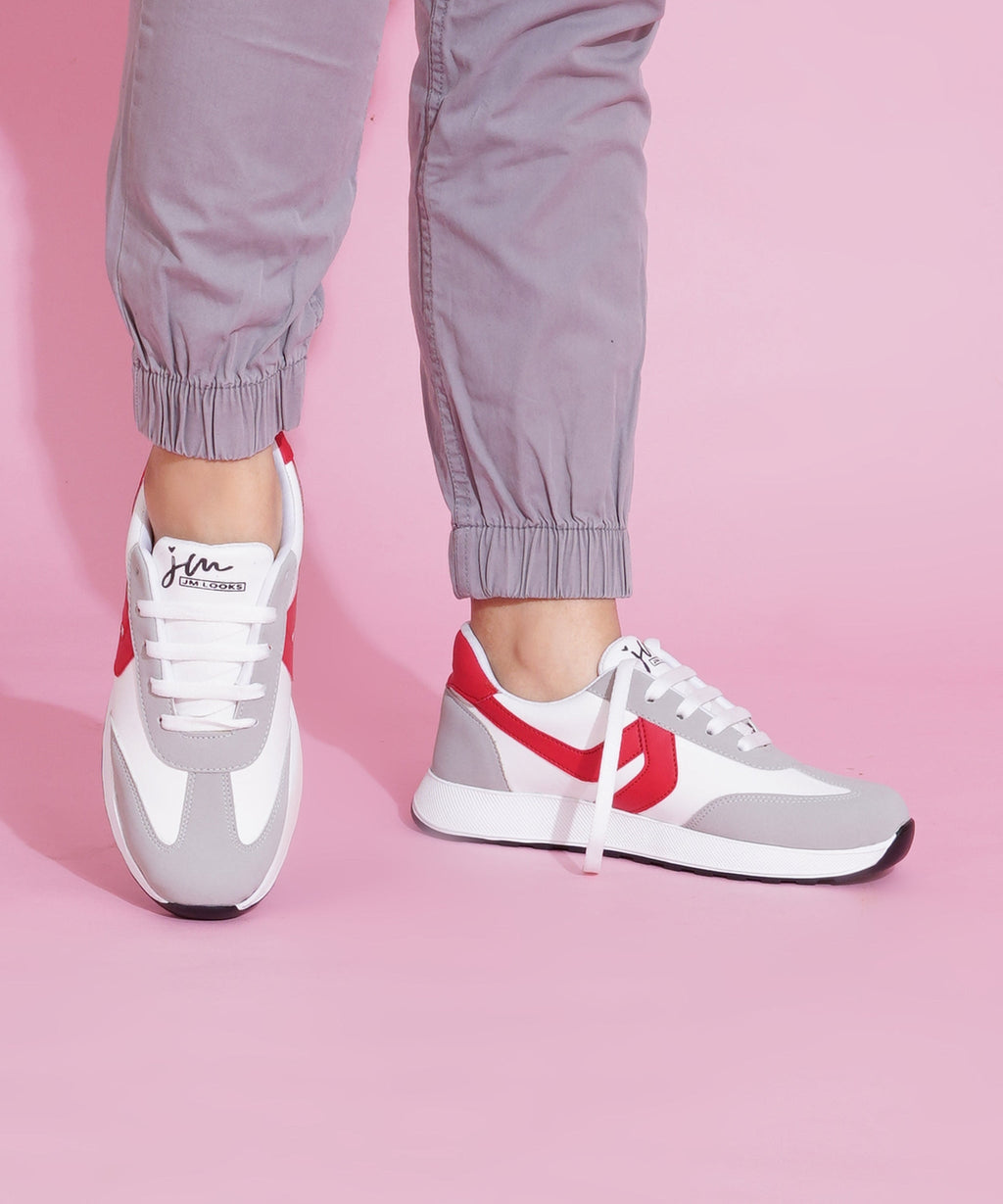 Women’s Casual Lace-Up Sneakers with Contrast Panels