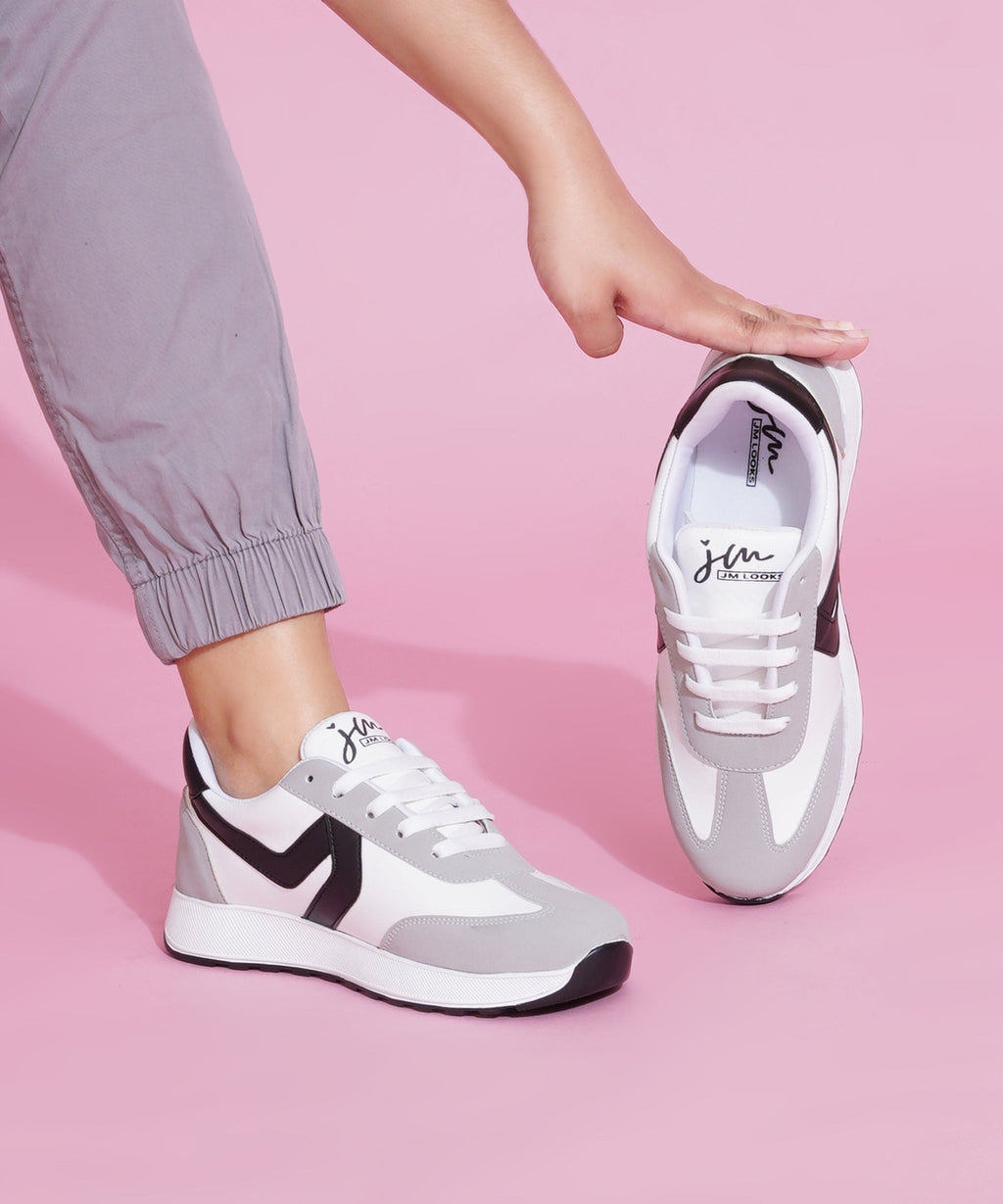 Women’s Casual Lace-Up Sneakers with Contrast Panels