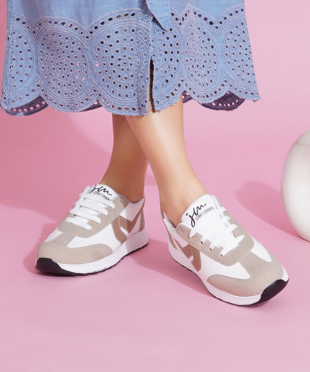 Women’s Casual Lace-Up Sneakers with Contrast Panels