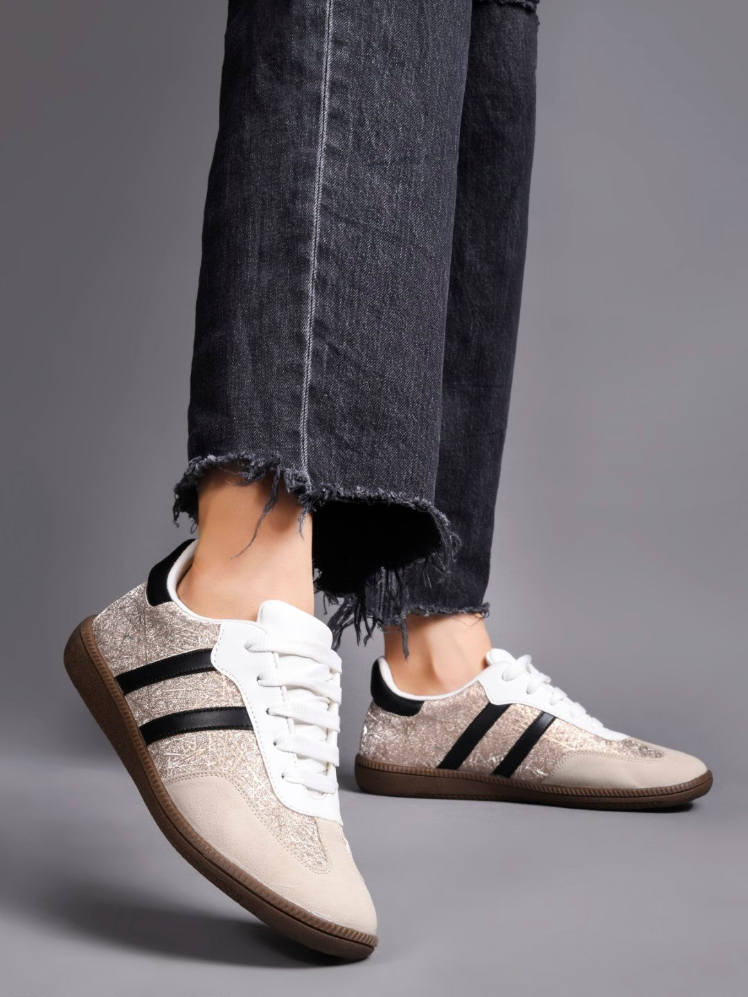 JM Looks Casual Lace-Up Sneakers with Contrasting Stripes