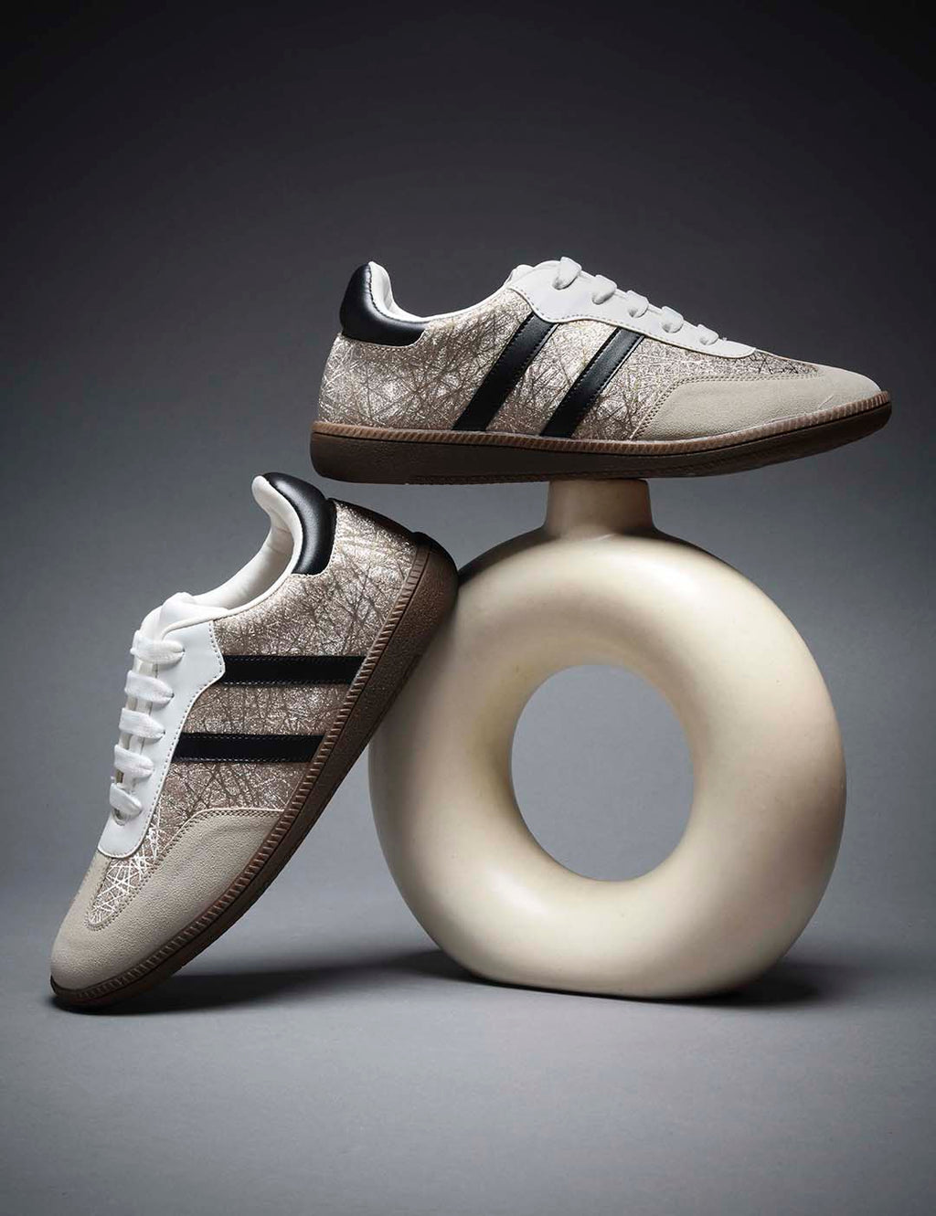 JM Looks Casual Lace-Up Sneakers with Contrasting Stripes