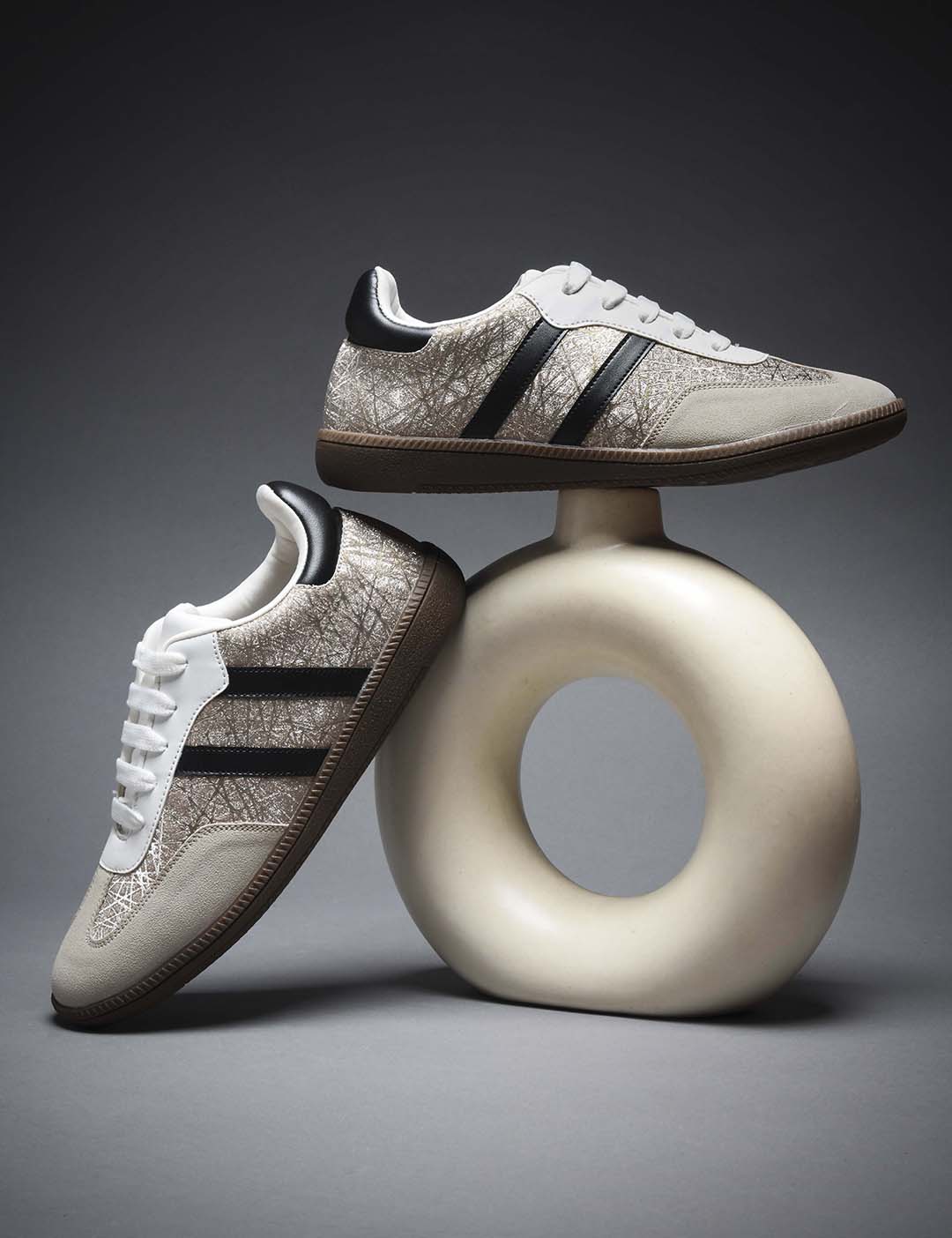 JM Looks Casual Lace-Up Sneakers with Contrasting Stripes