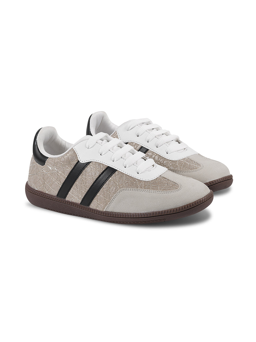 JM Looks Casual Lace-Up Sneakers with Contrasting Stripes