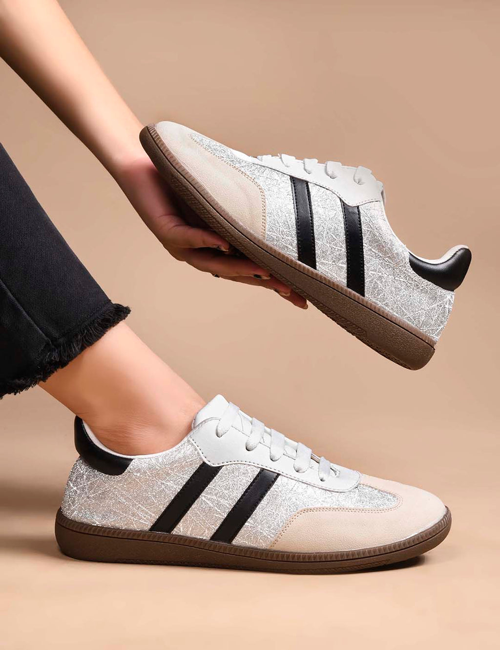 JM Looks Casual Lace-Up Sneakers with Contrasting Stripes