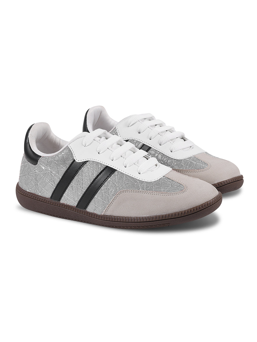JM Looks Casual Lace-Up Sneakers with Contrasting Stripes
