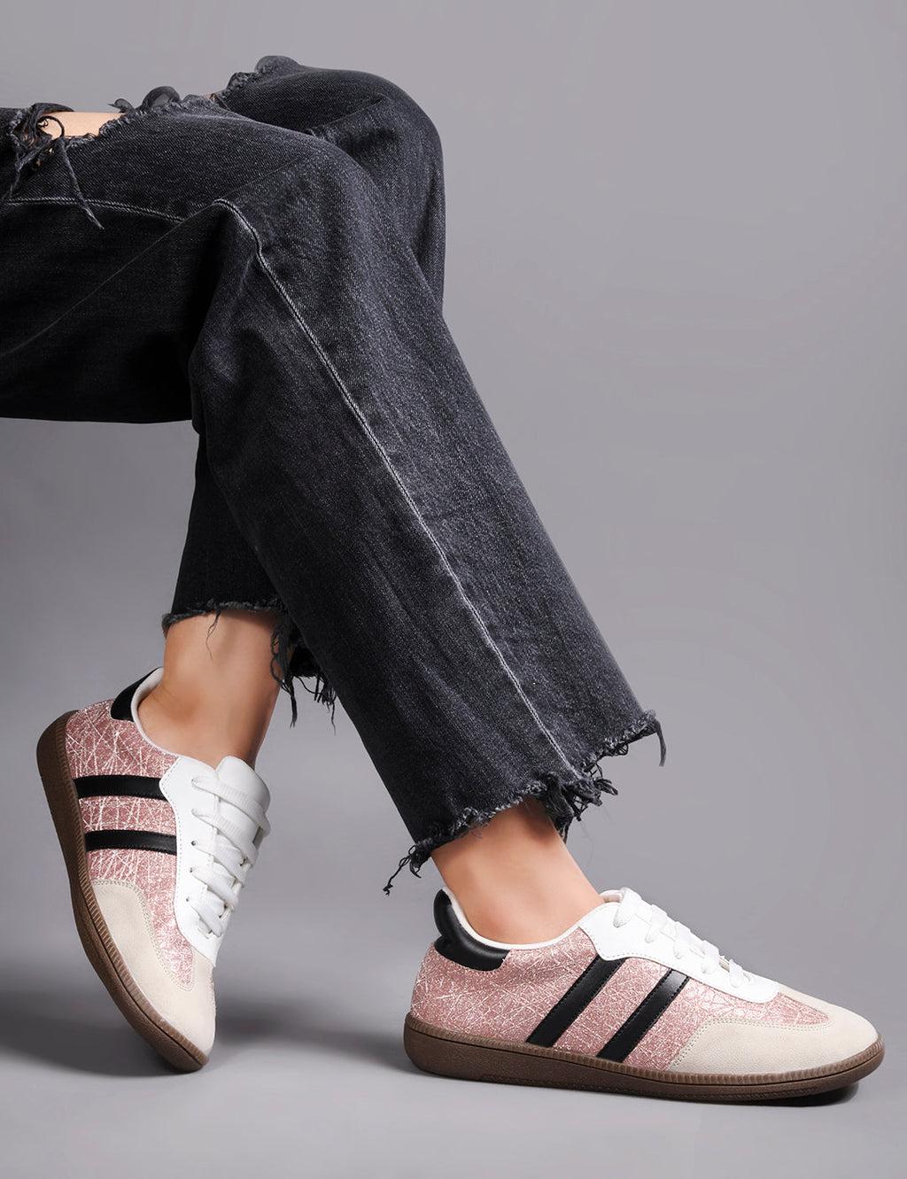 JM Looks Casual Lace-Up Sneakers with Contrasting Stripes