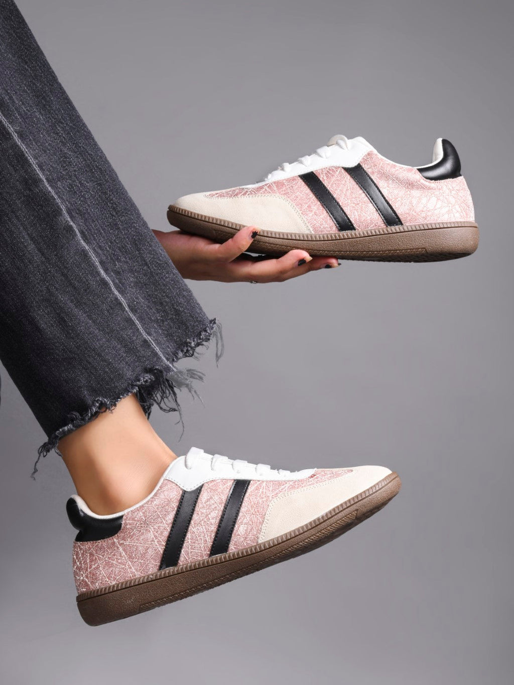 JM Looks Casual Lace-Up Sneakers with Contrasting Stripes