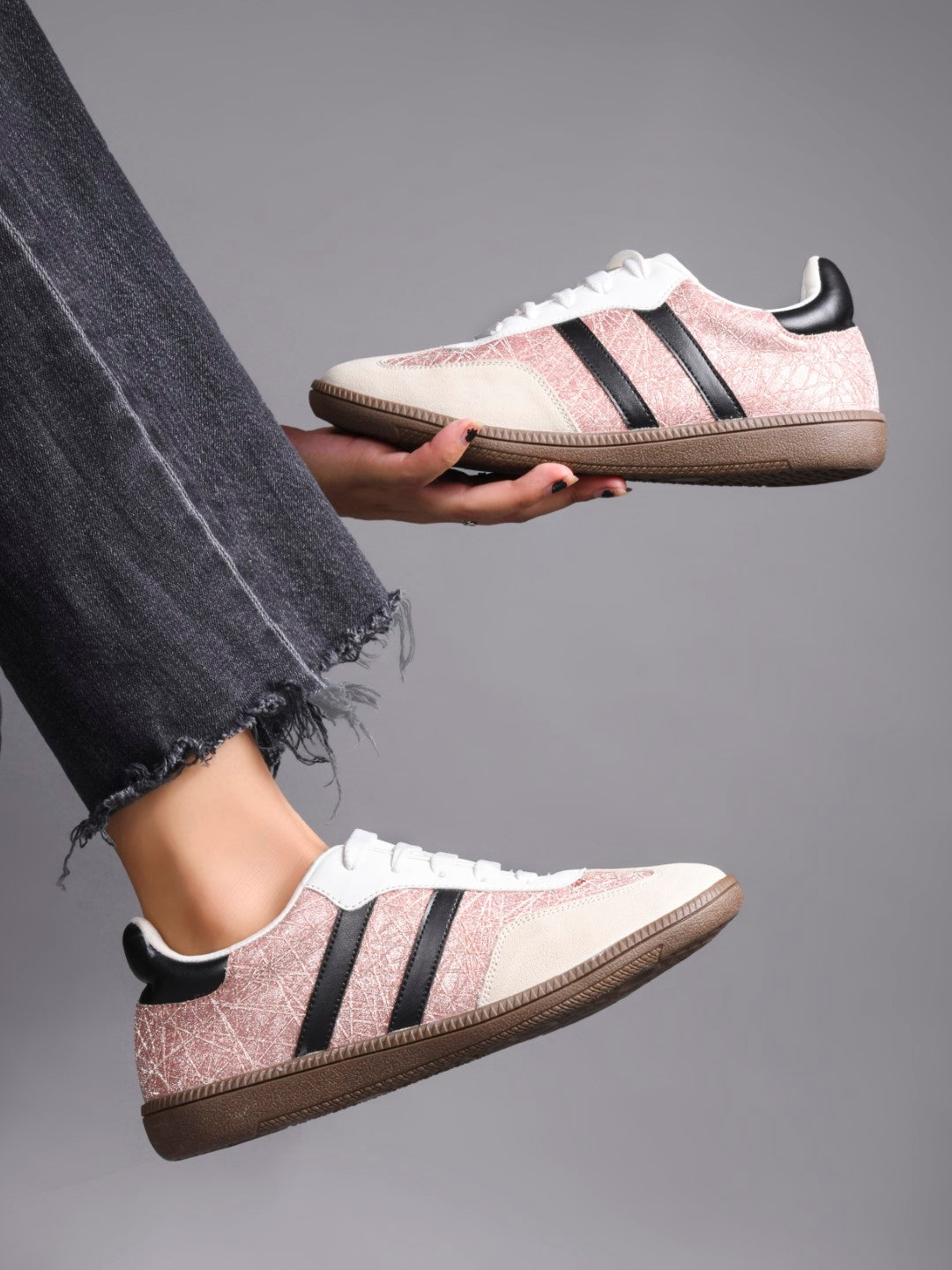 JM Looks Casual Lace-Up Sneakers with Contrasting Stripes