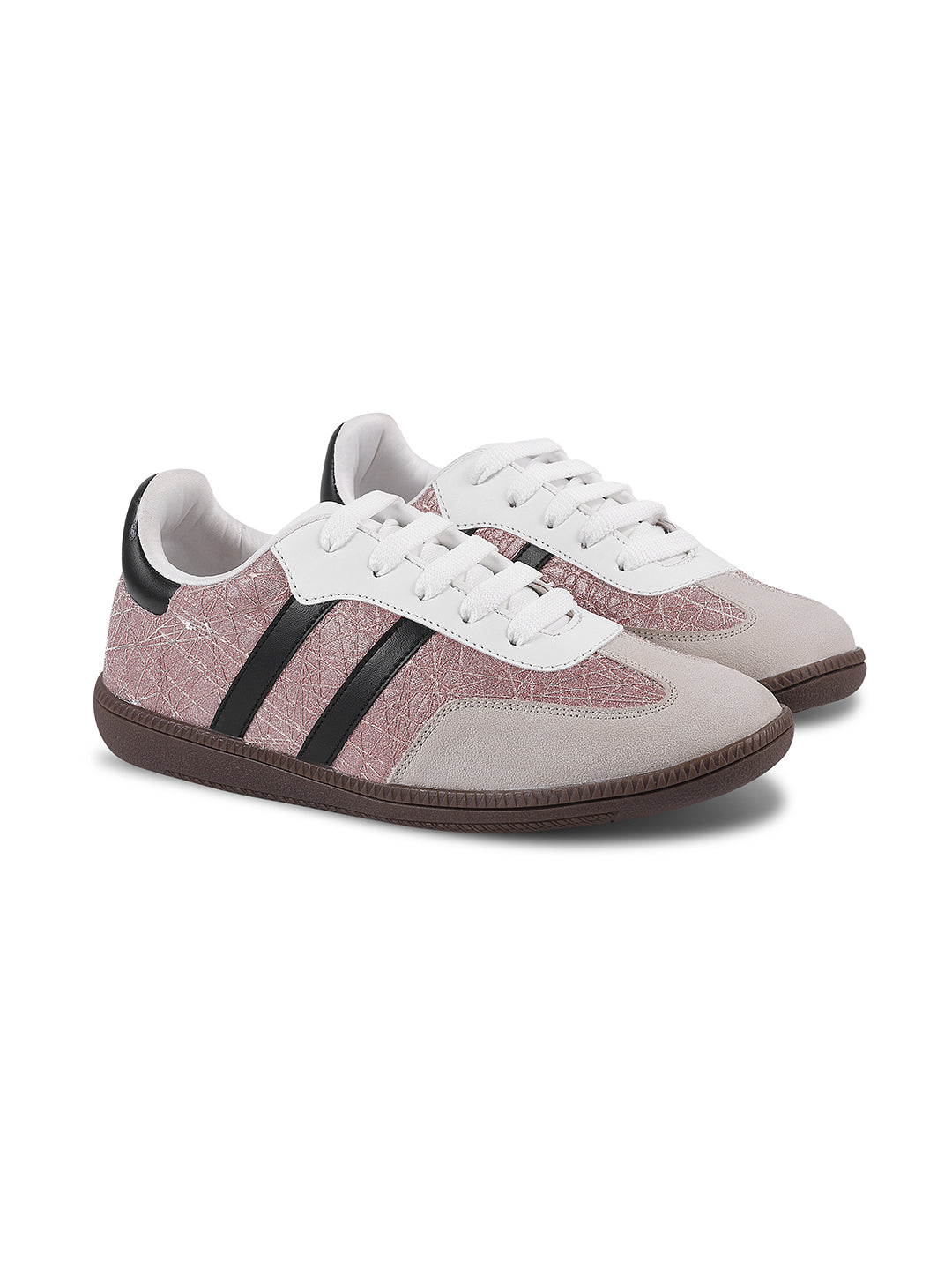 JM Looks Casual Lace-Up Sneakers with Contrasting Stripes