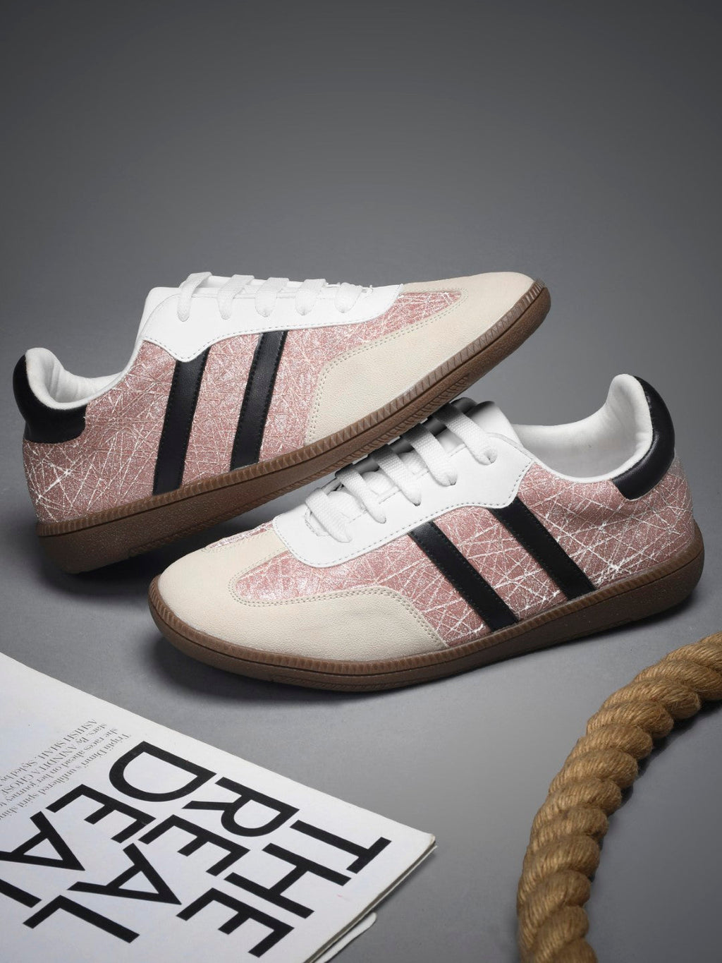 JM Looks Casual Lace-Up Sneakers with Contrasting Stripes