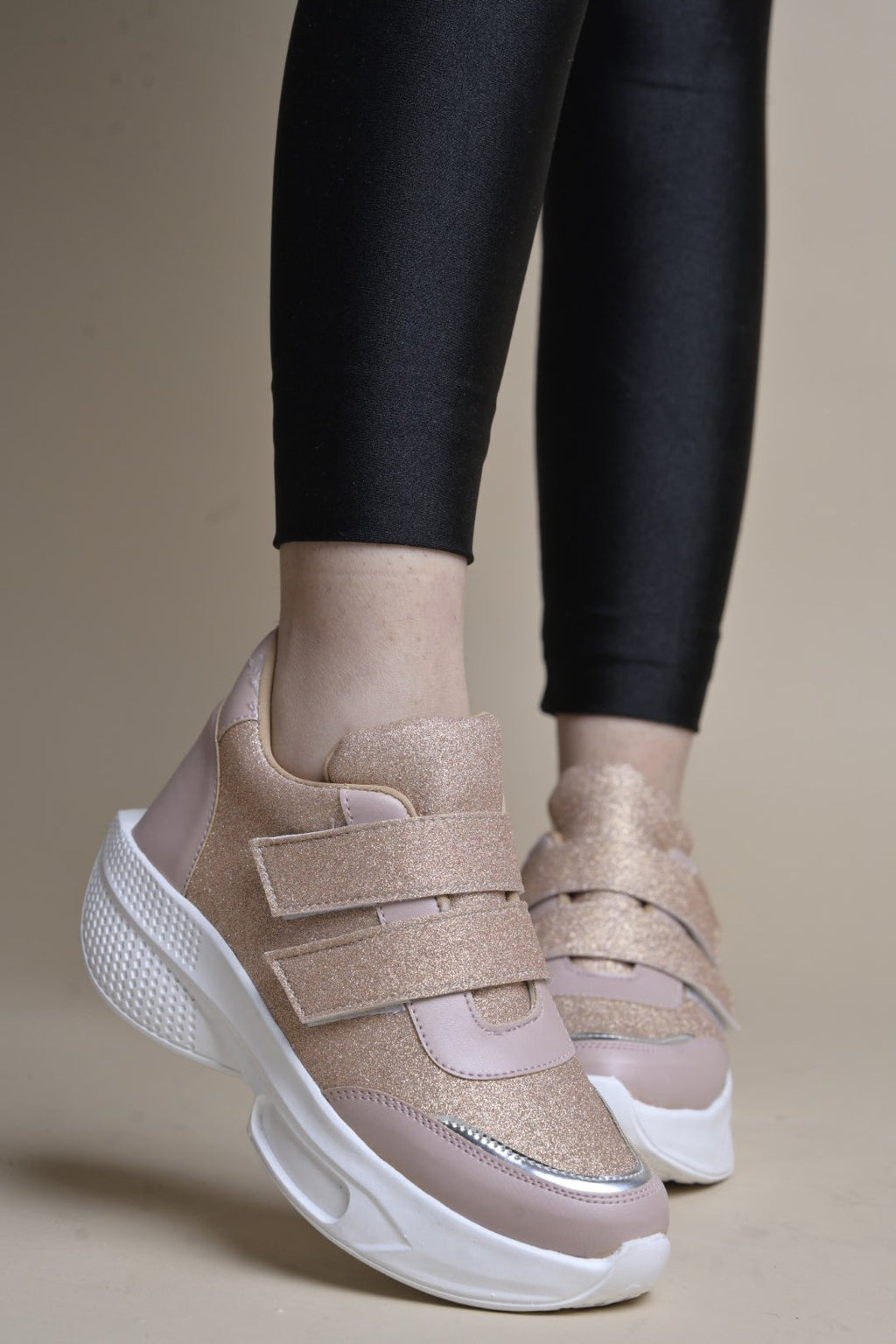 Jm Looks Glitter Strap Velcro Sneakers