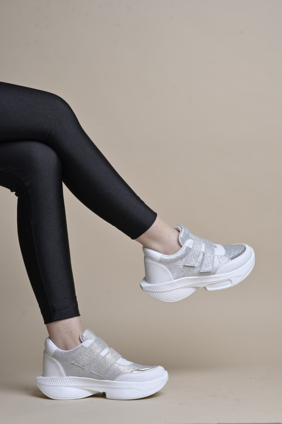 Jm Looks Glitter Strap Velcro Sneakers