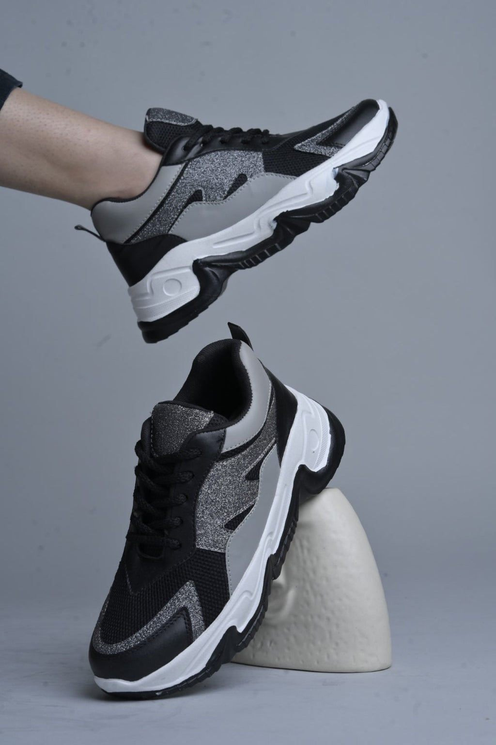 Jm Looks Glitter & Mesh Chunky Sole Sneakers