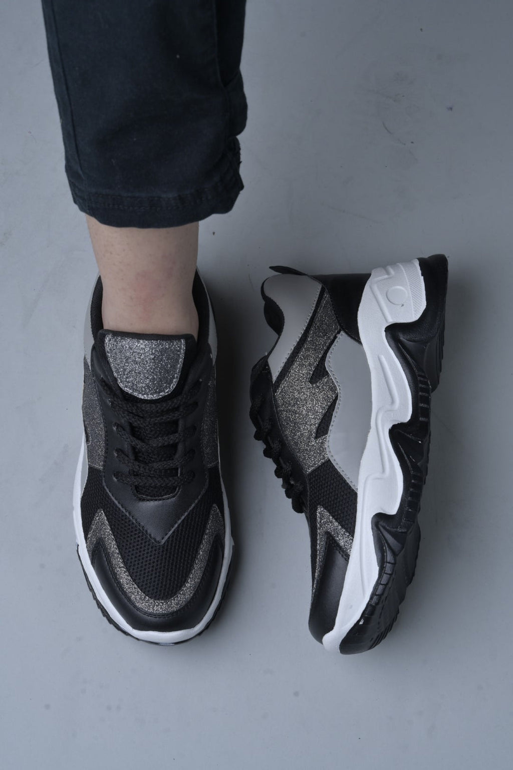 Jm Looks Glitter & Mesh Chunky Sole Sneakers
