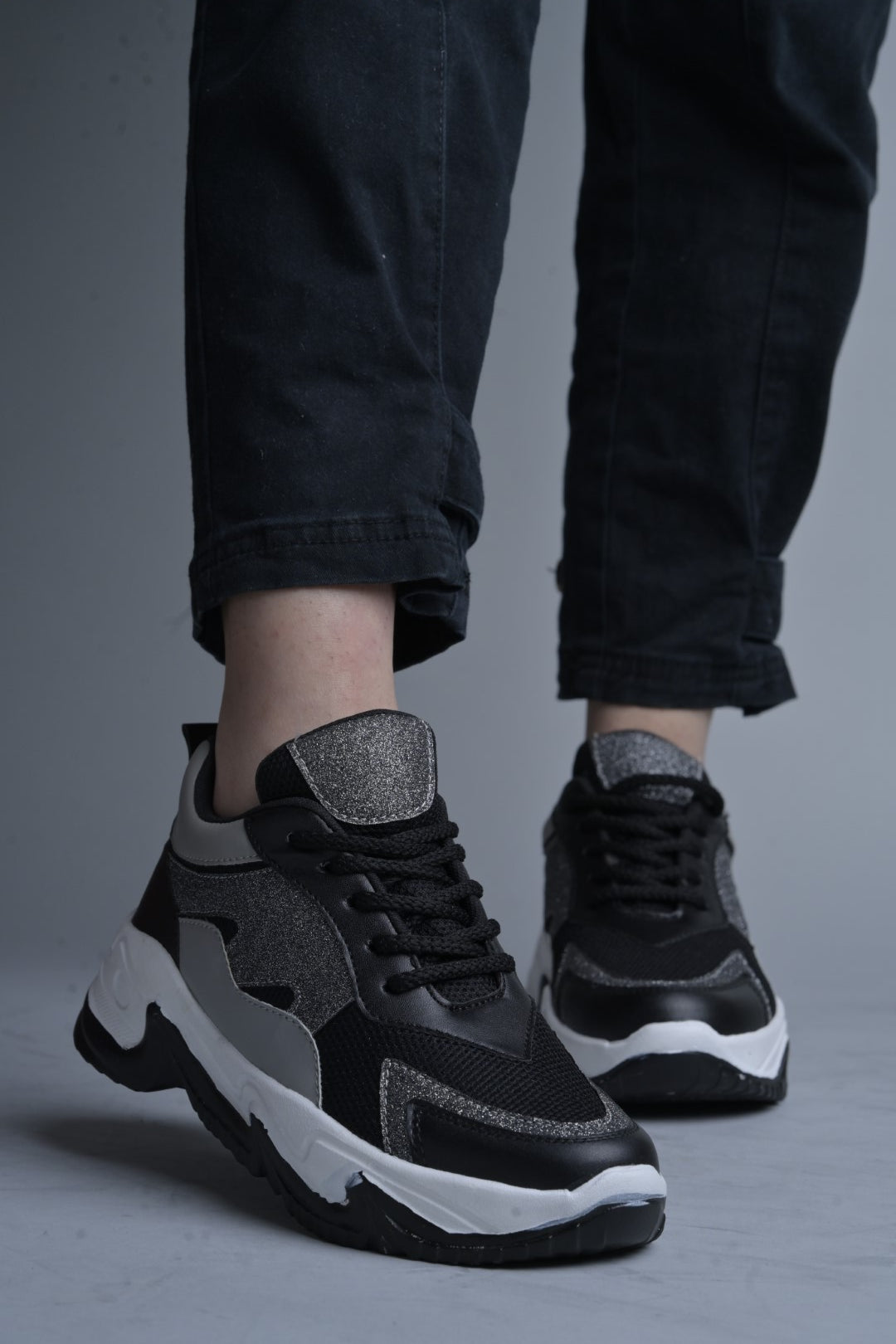 Jm Looks Glitter Panel Chunky Sole Sneakers