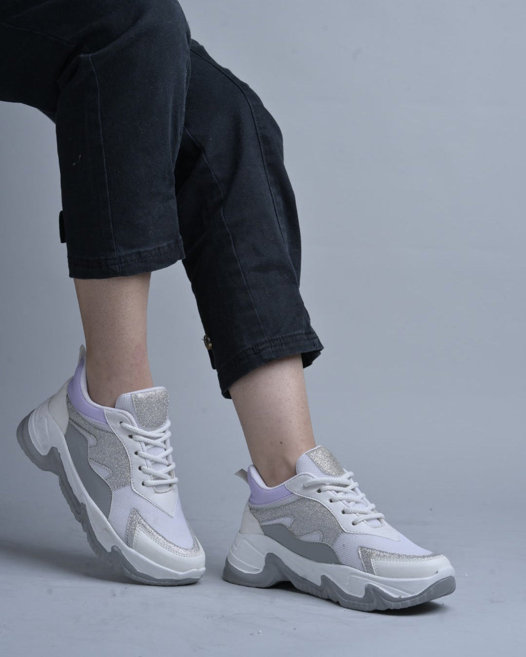 Jm Looks glitter panel chunky sole sneakers  White