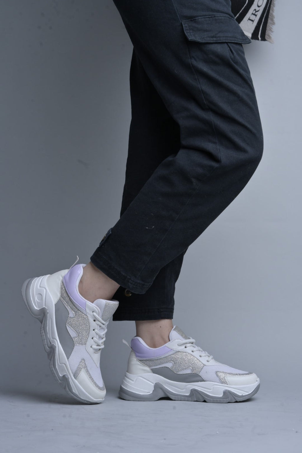 Jm Looks Glitter Panel Chunky Sole Sneakers