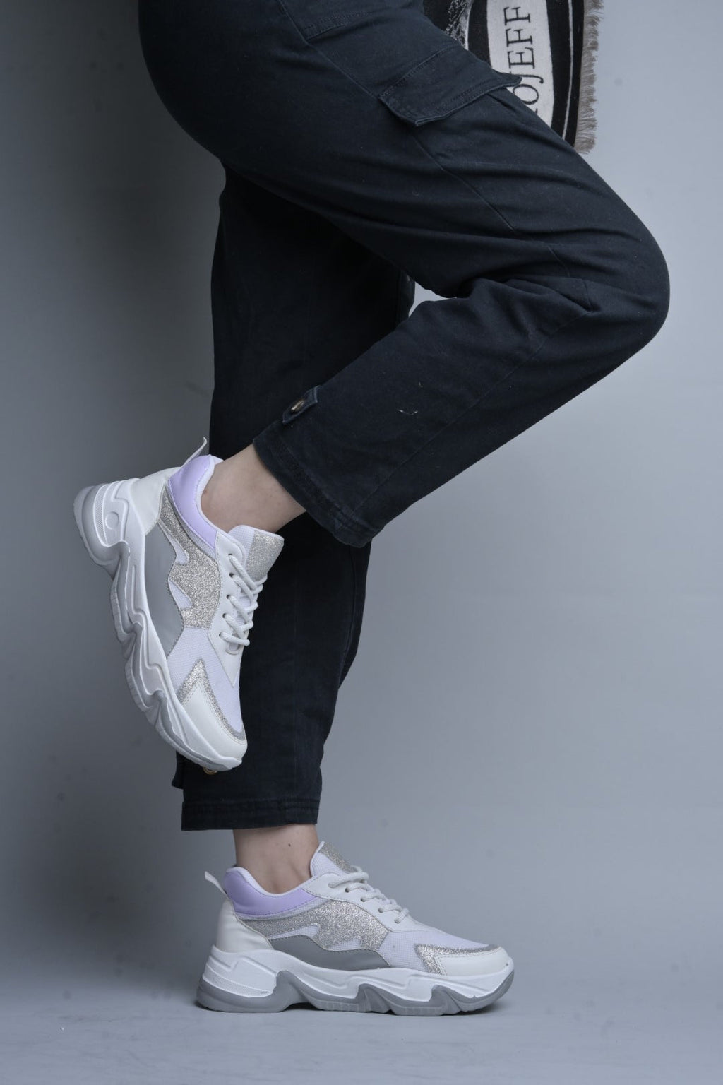 Jm Looks Glitter & Mesh Chunky Sole Sneakers