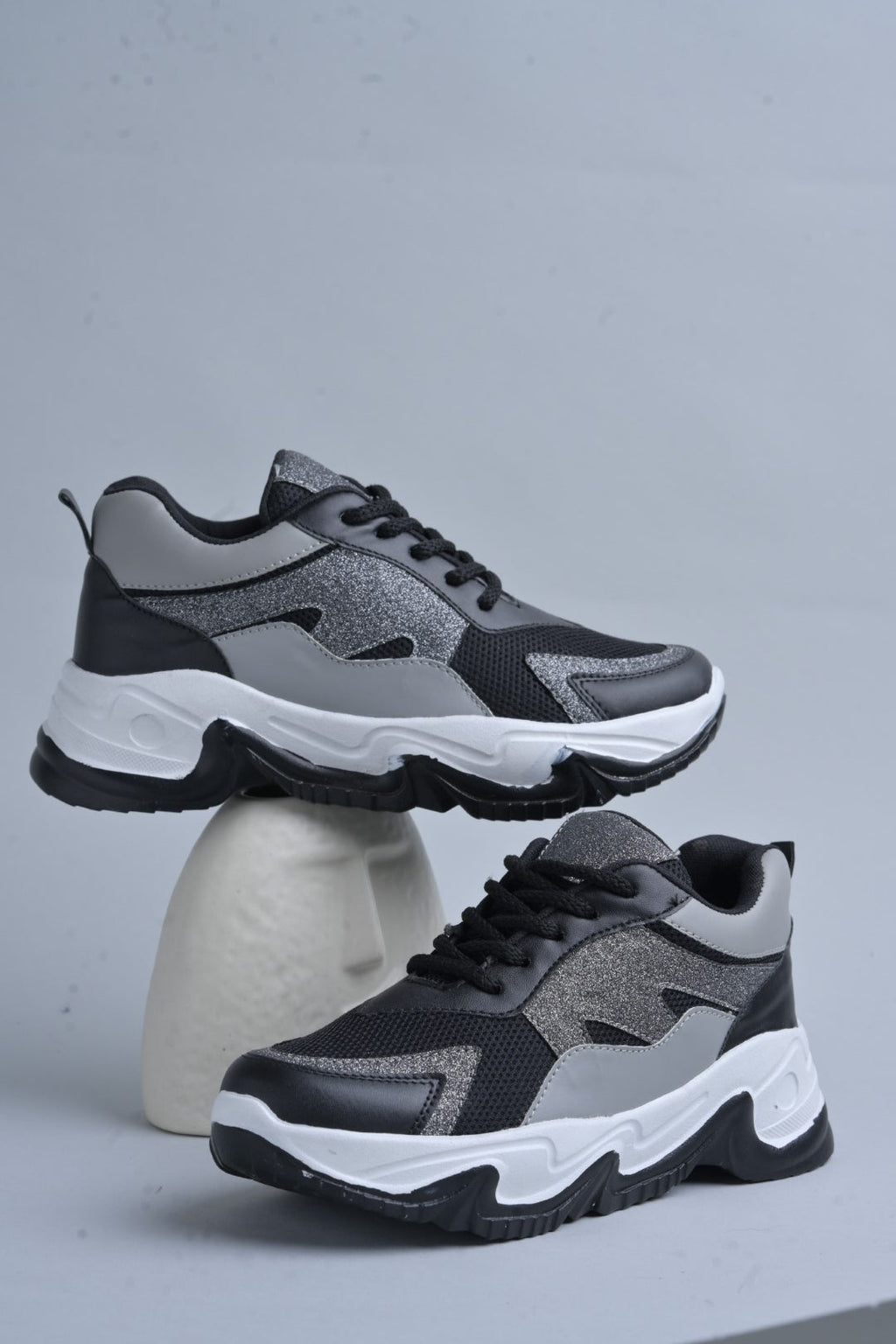 Jm Looks Glitter & Mesh Chunky Sole Sneakers