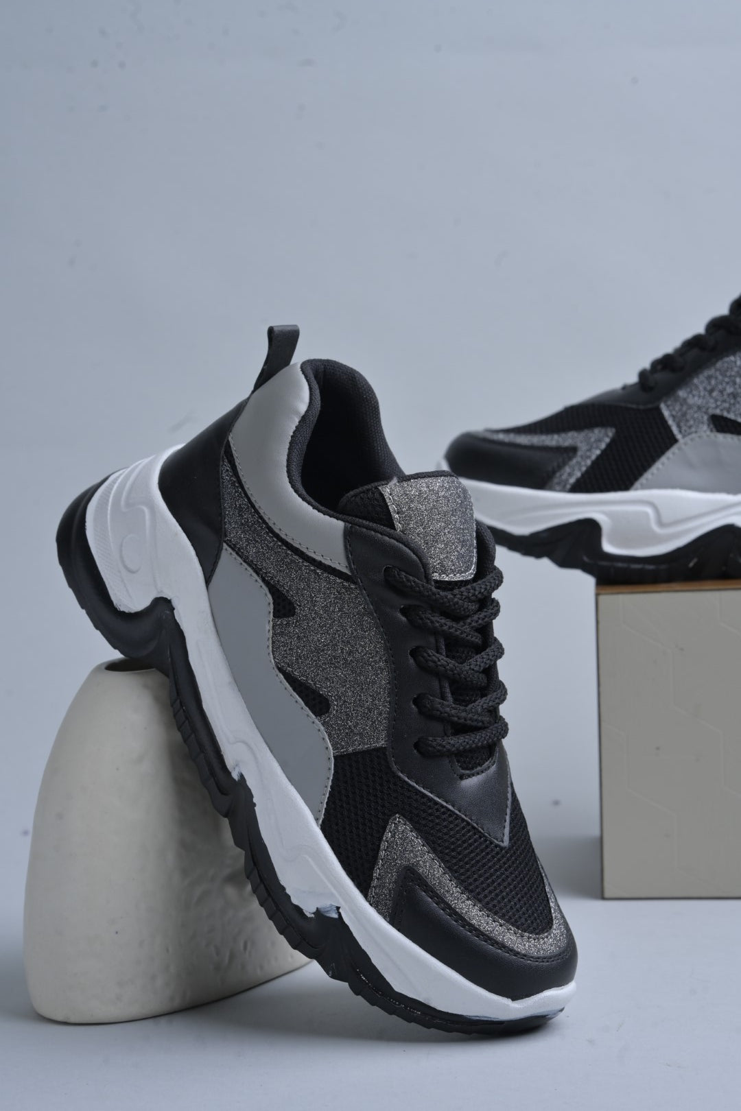 Jm Looks glitter panel chunky sole sneakers  Black