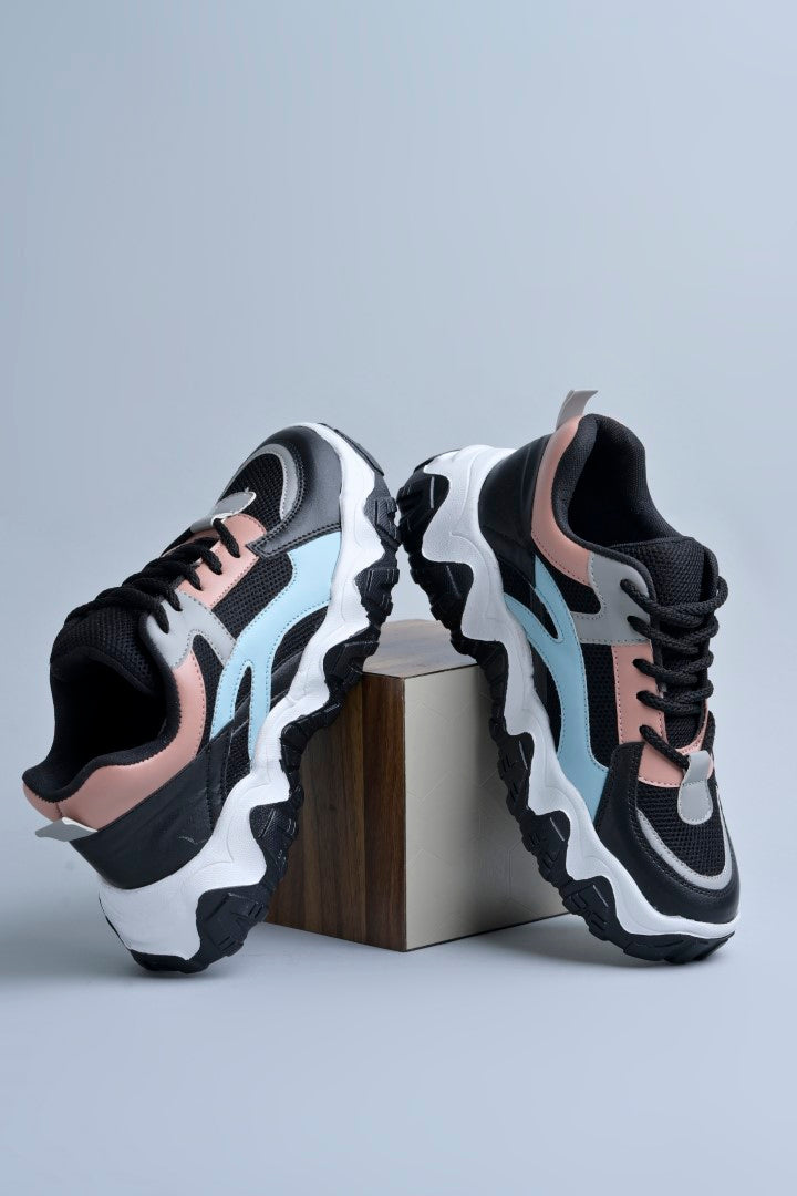 Jm Looks trendy chunky sole sneakers with wavy design elements  Black