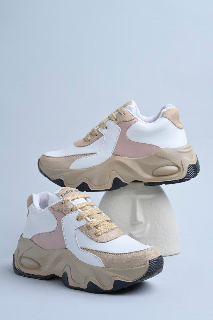 Jm Looks sporty wavy sole sneakers with contrasting panels  Beige