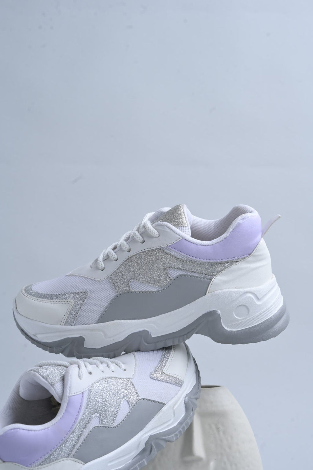 Jm Looks Glitter & Mesh Chunky Sole Sneakers