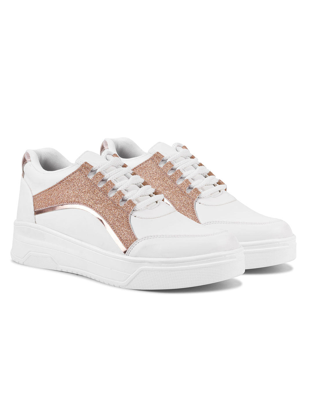 JM Looks Chunky Platform Sneaker with Glitter Accent and Lace-Up Style
