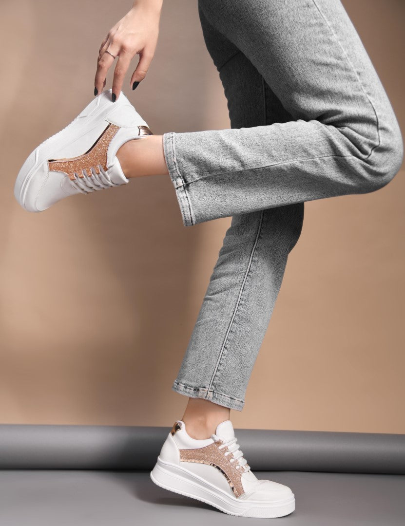 Jm Looks Glitter Panel Fashion Sneakers