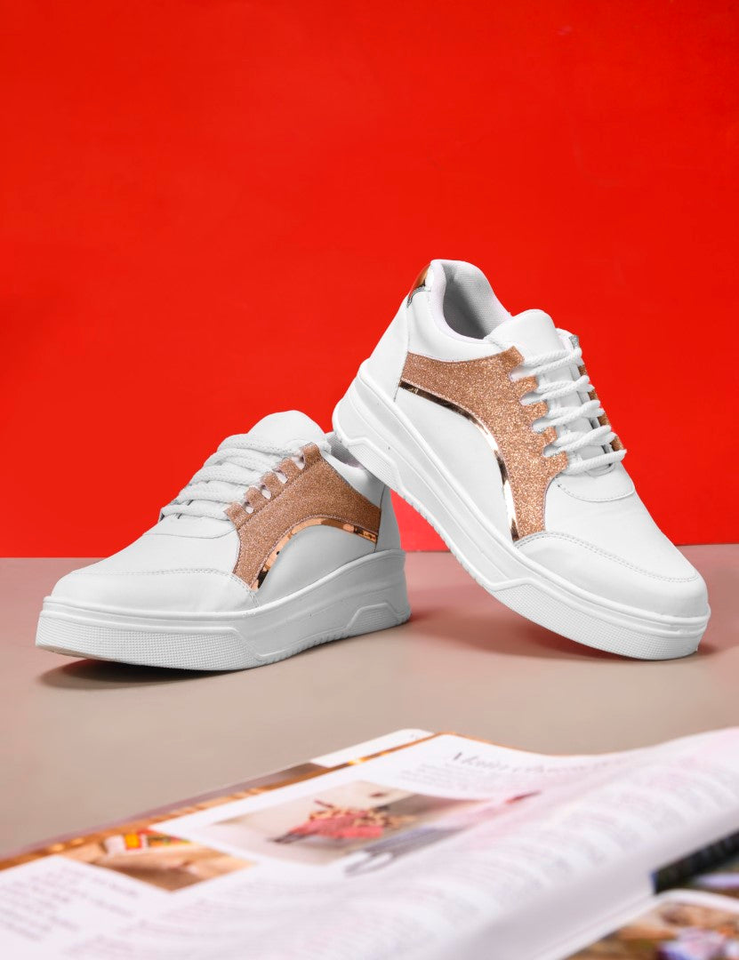 JM Looks Chunky Platform Sneaker with Glitter Accent and Lace-Up Style