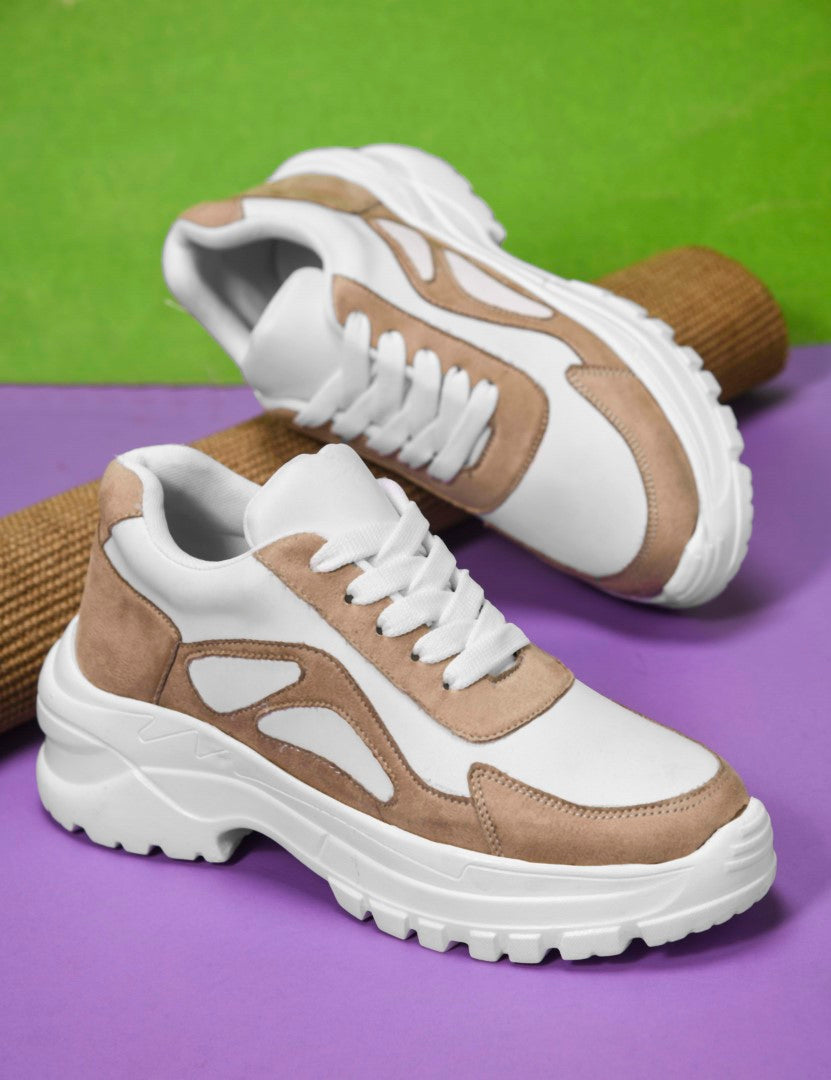 JM Looks chunky sole sneakers with modern panel detailing and lace-up design Beige