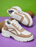JM Looks chunky sole sneakers with modern panel detailing and lace-up design Beige