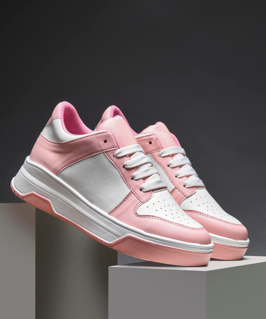 platform lace-up sneakers with a two-tone design and a chunky sole  Pink