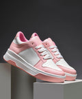 platform lace-up sneakers with a two-tone design and a chunky sole  Pink