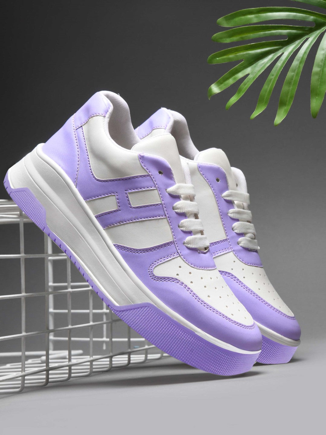 Jm Looks Women's Baby Purple Chunky Sneakers – Comfortable Casual Shoes White-Purple