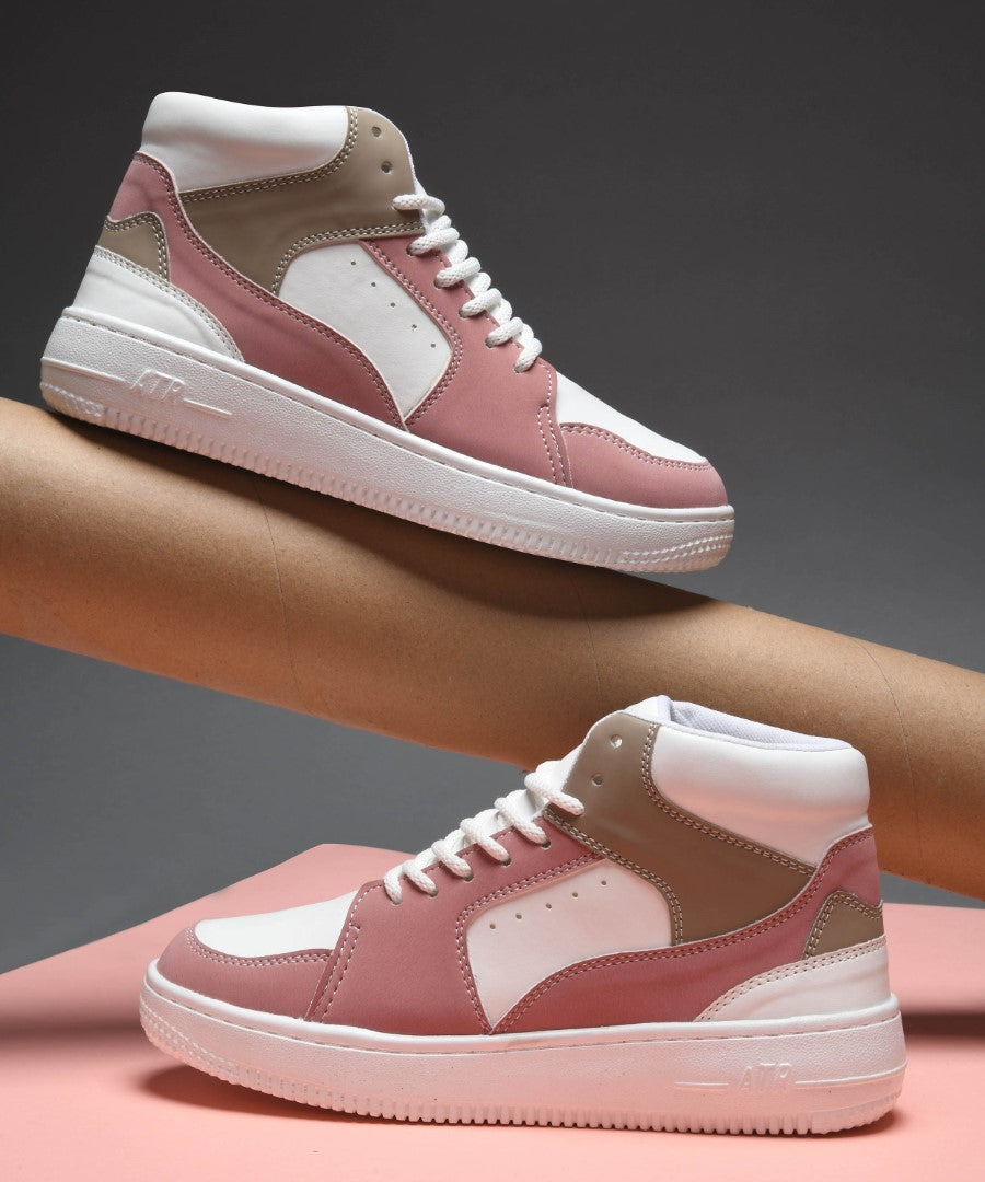 high-top lace-up sneakers with a multi-panel design -White White-Peach