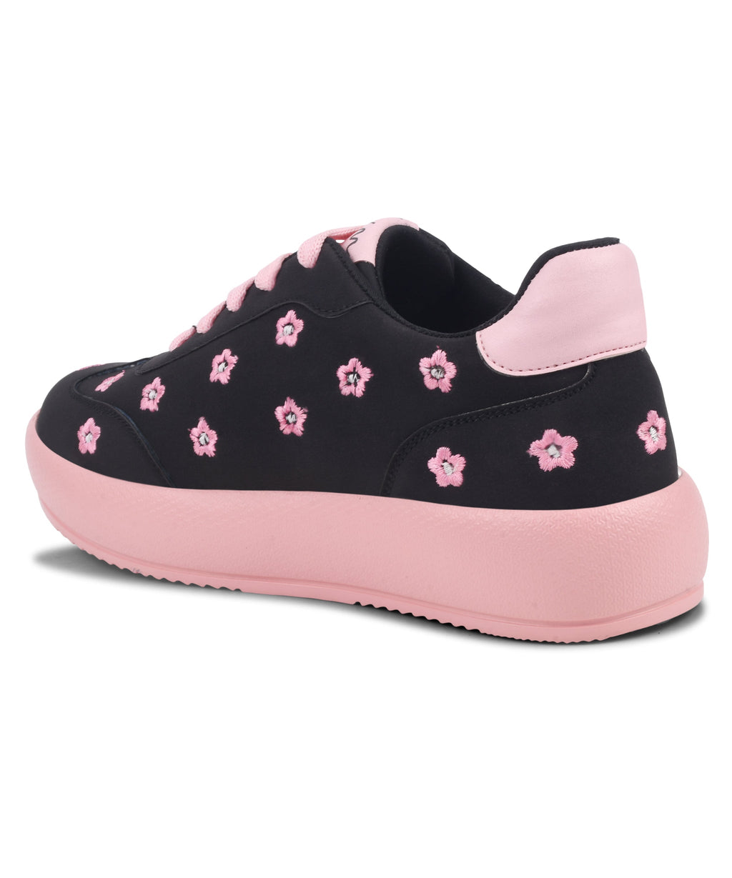 Suede Flower Printed Low-Top Sneakers