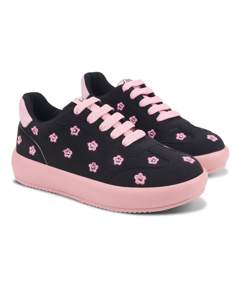 Suede Flower Printed Low-Top Sneakers
