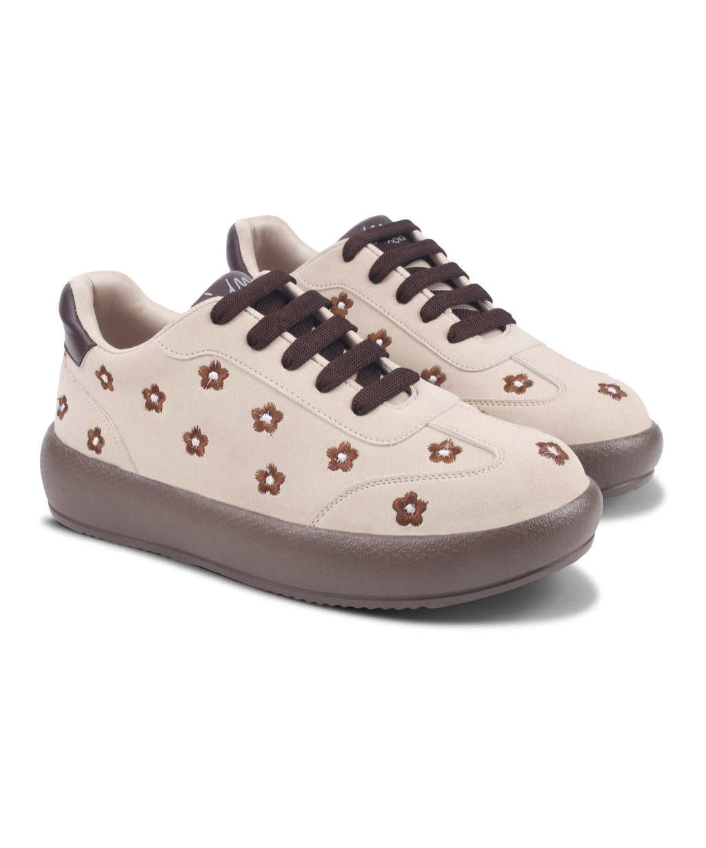 Suede Flower Printed Low-Top Sneakers