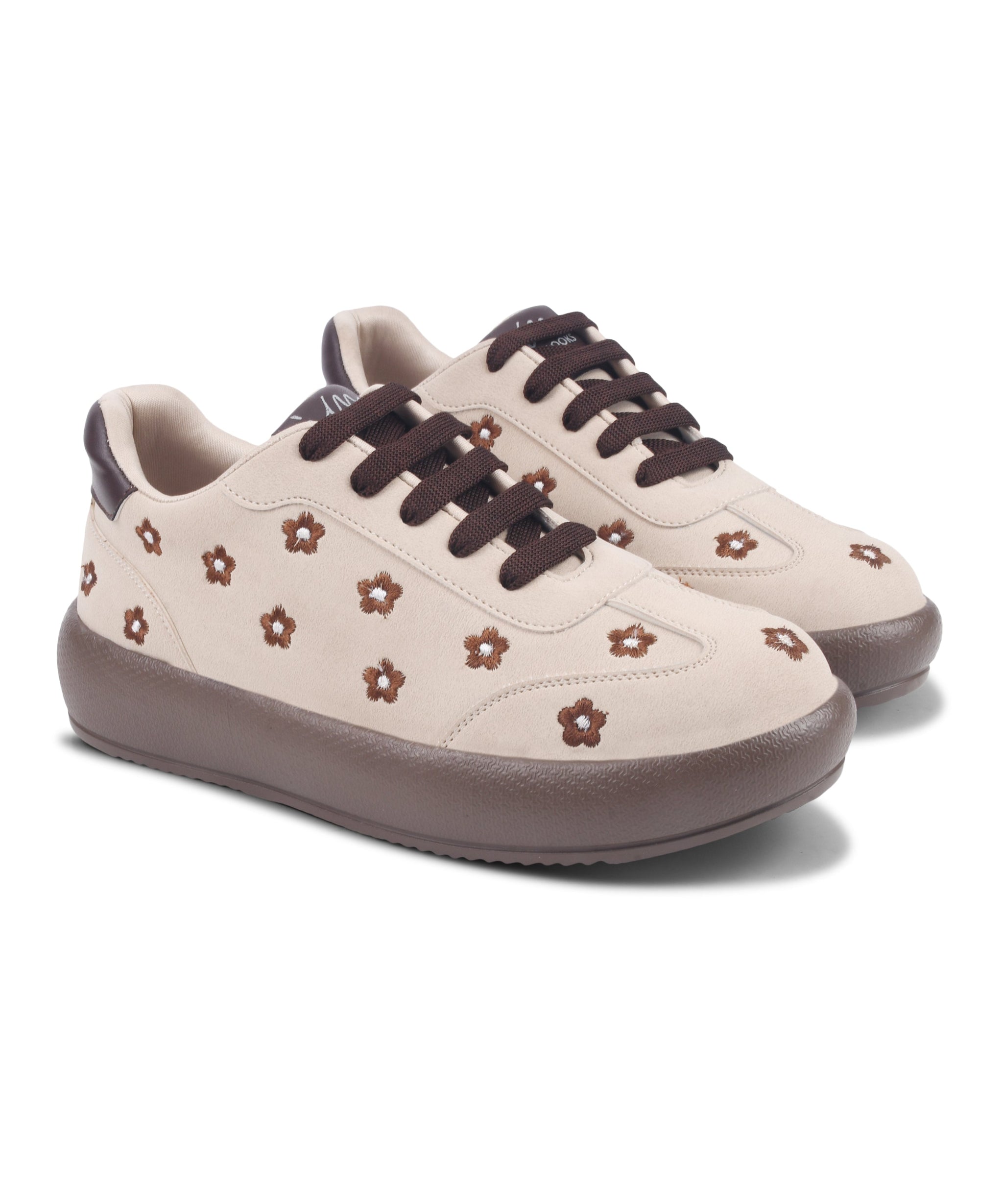 Suede Flower Printed Low-Top Sneakers