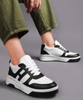 Jm Looks Women's Black Chunky Sneakers – Comfortable Casual Shoes White-Black