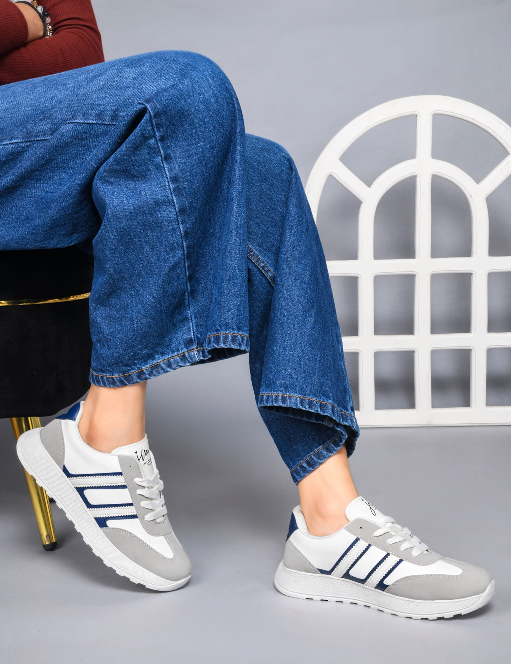 The Urban Stripe Classic Breathable Sneaker with Round Toe & Lace-Up Closure