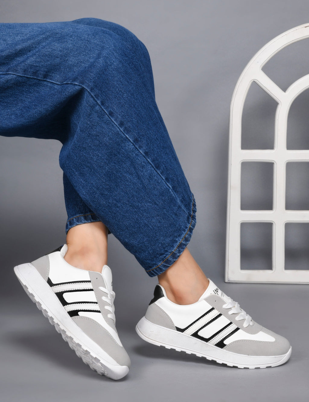 The Urban Stripe Classic Breathable Sneaker with Round Toe & Lace-Up Closure