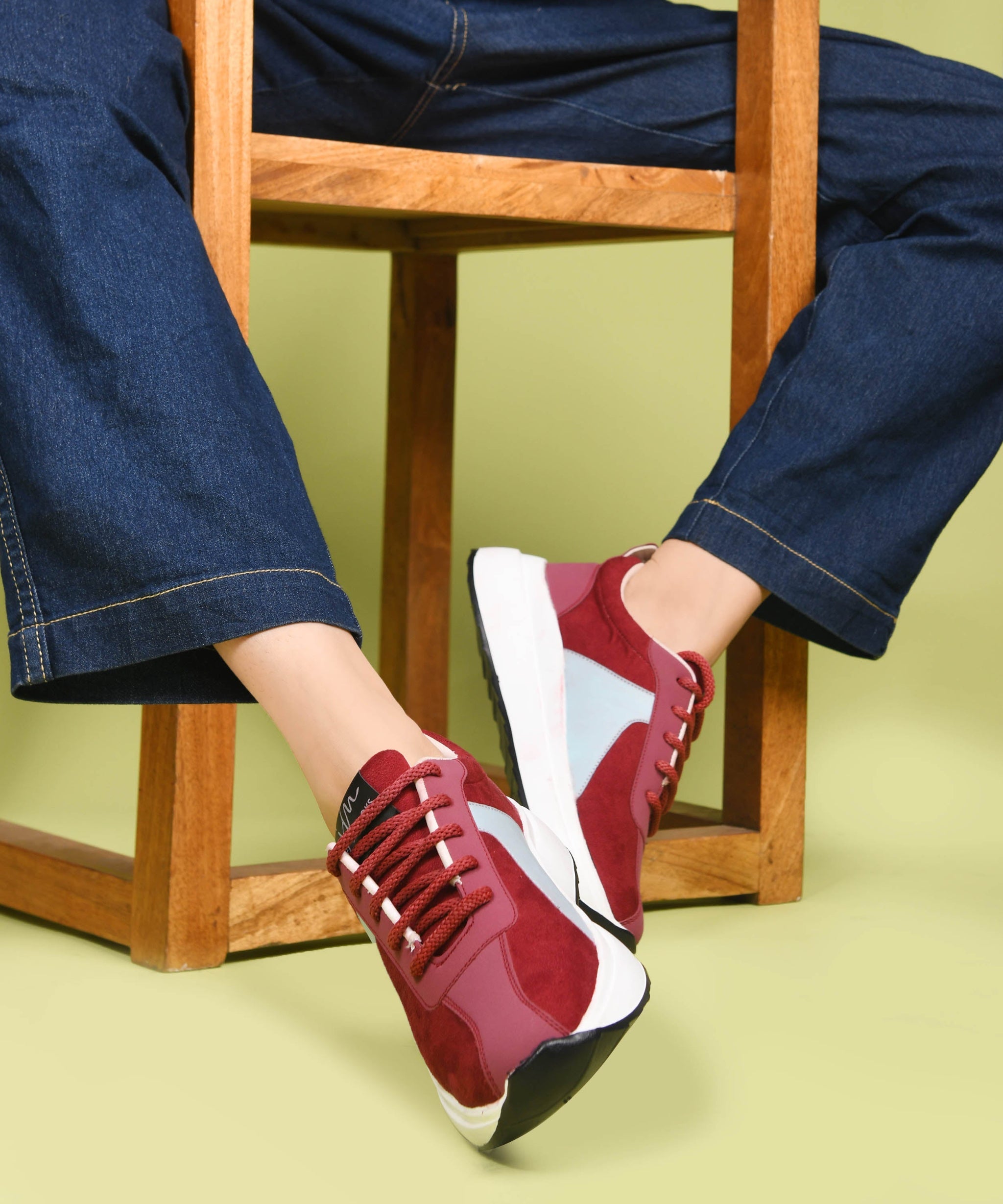 Cherry Platform Sneakers Women Lace-Up Chunky Sole Casual Shoes Suede Panels