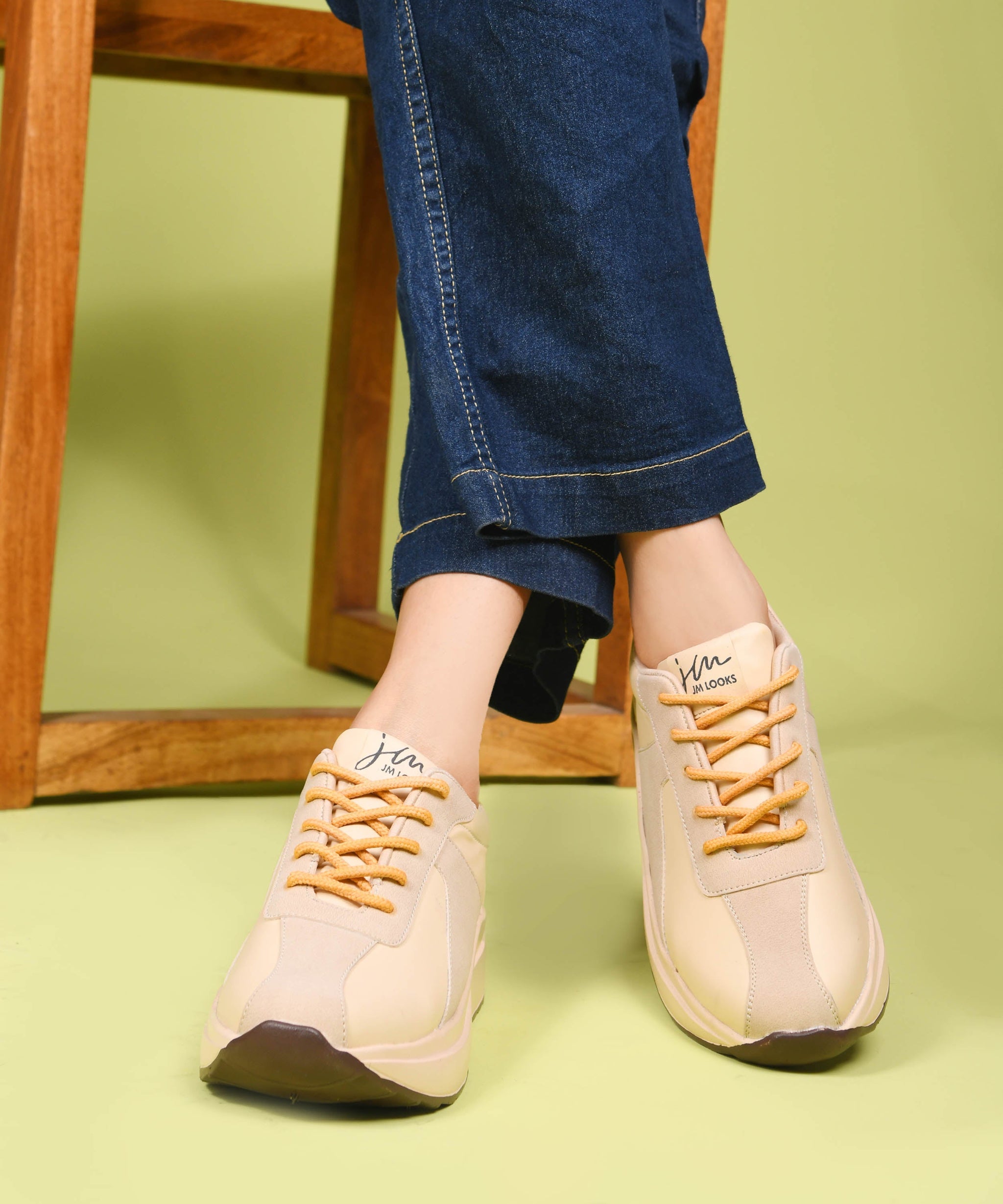 Cream Platform Sneakers Women Lace-Up Chunky Sole Casual Shoes Suede Panels