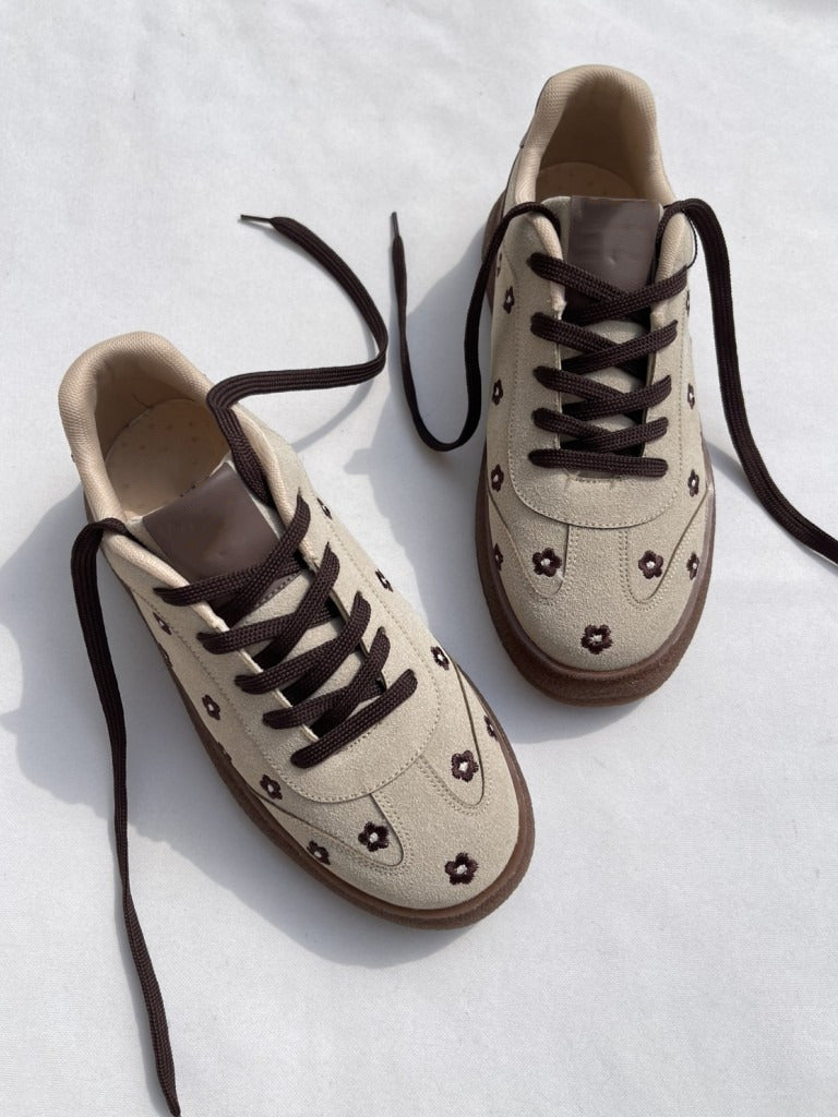 Suede Flower Printed Low-Top Sneakers