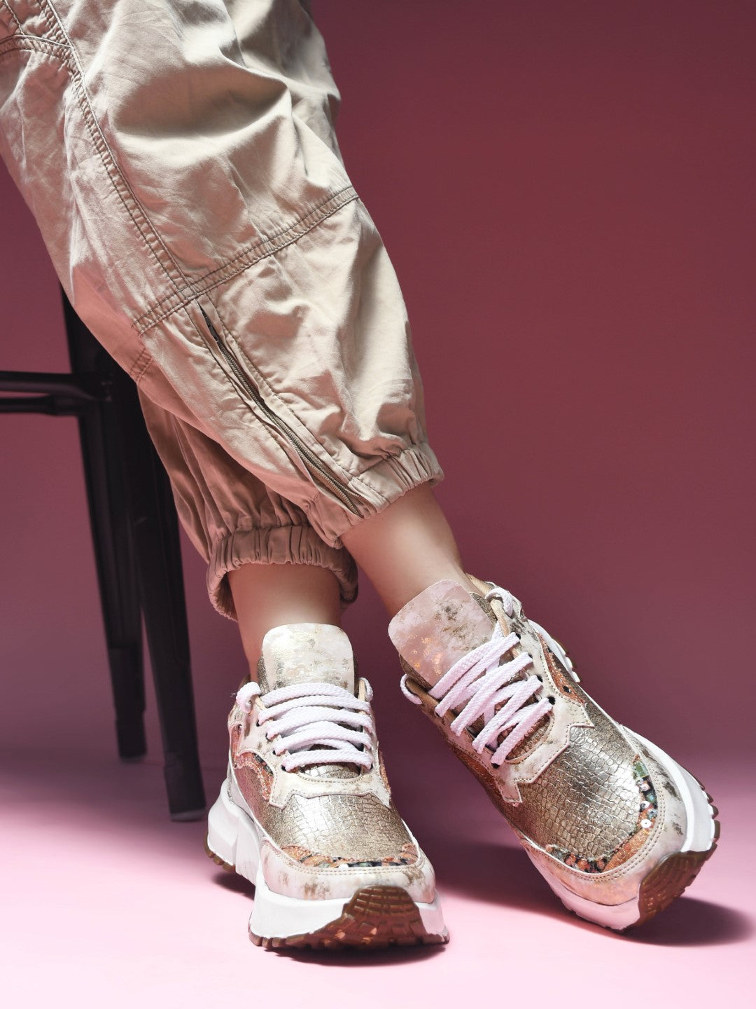 Metallic Mesh Chunky Sneakers For Women