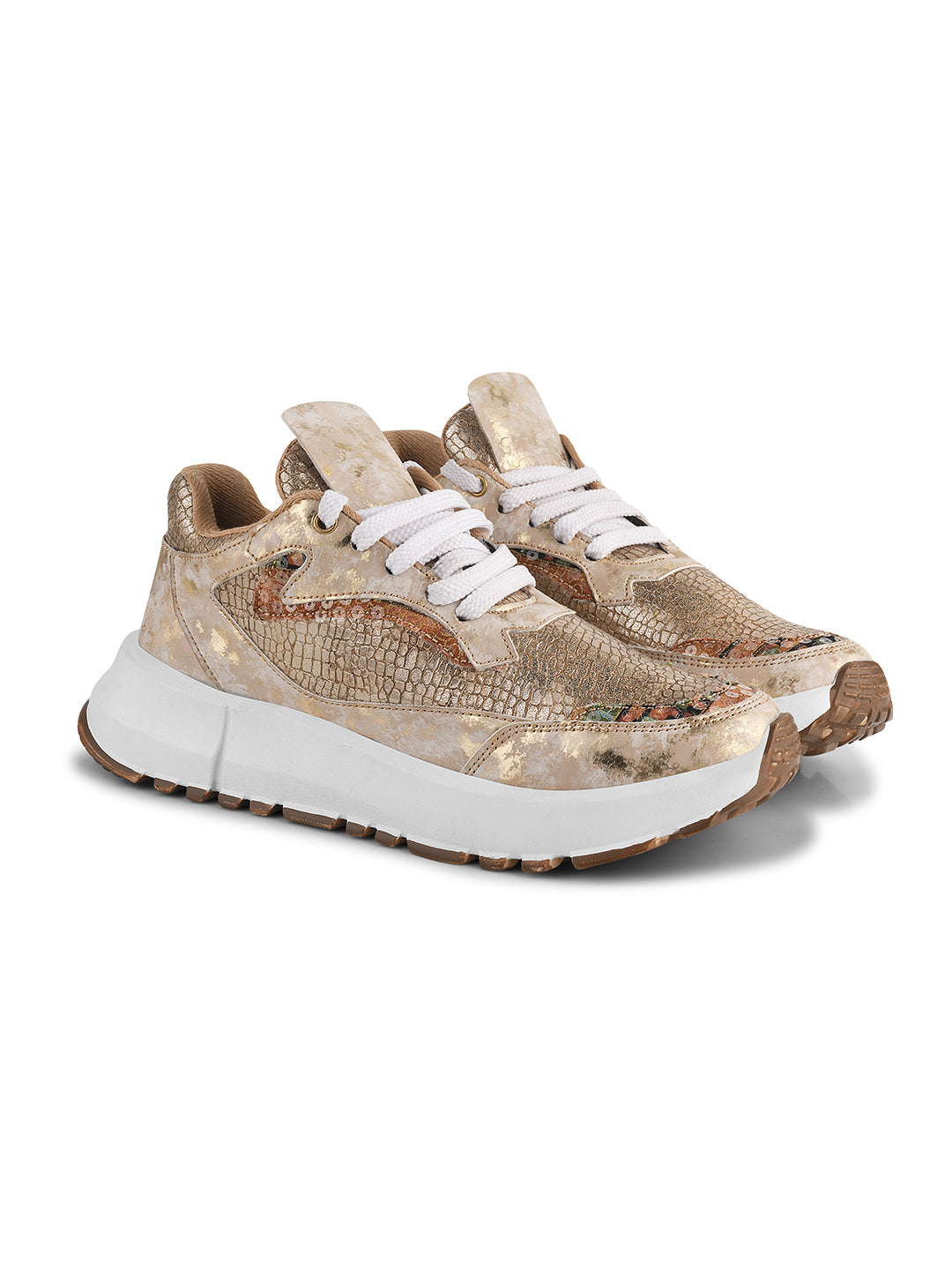 Metallic Mesh Chunky Sneakers For Women